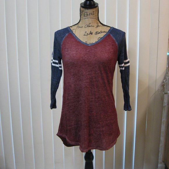 NWOT SO red blue white ¾ sleeve baseball tee t shirt top XS - Picture 1 of 6